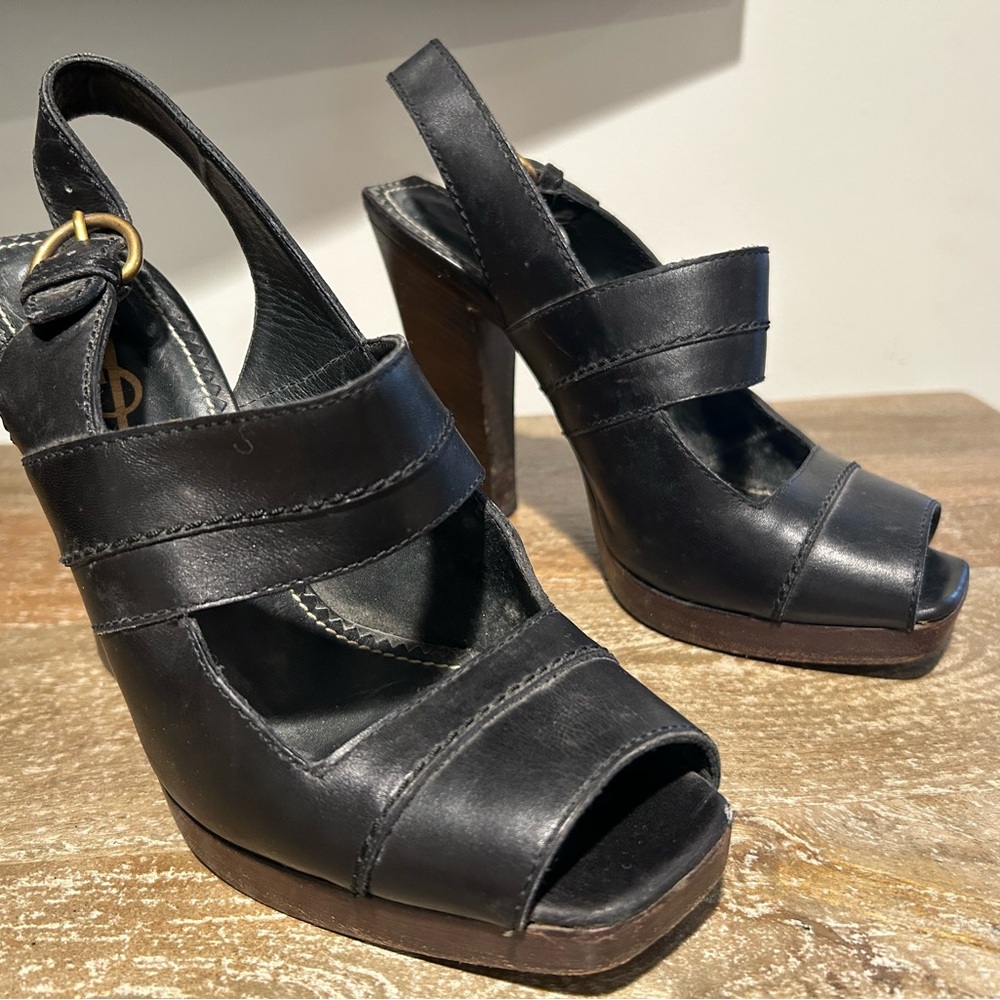 Yves Saint Laurent Black Strappy Heels - Picture 3 of 5
